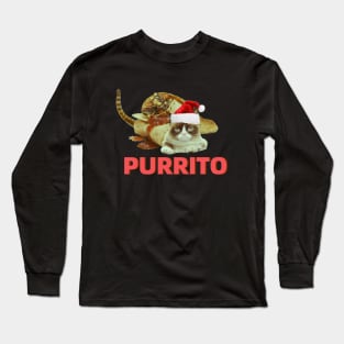 Funny Purrito Cat In Burrito Mexican Food Long Sleeve T-Shirt